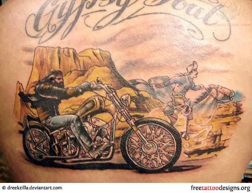 Horse Rider And Harley Davidson Bike Riders Tattoo